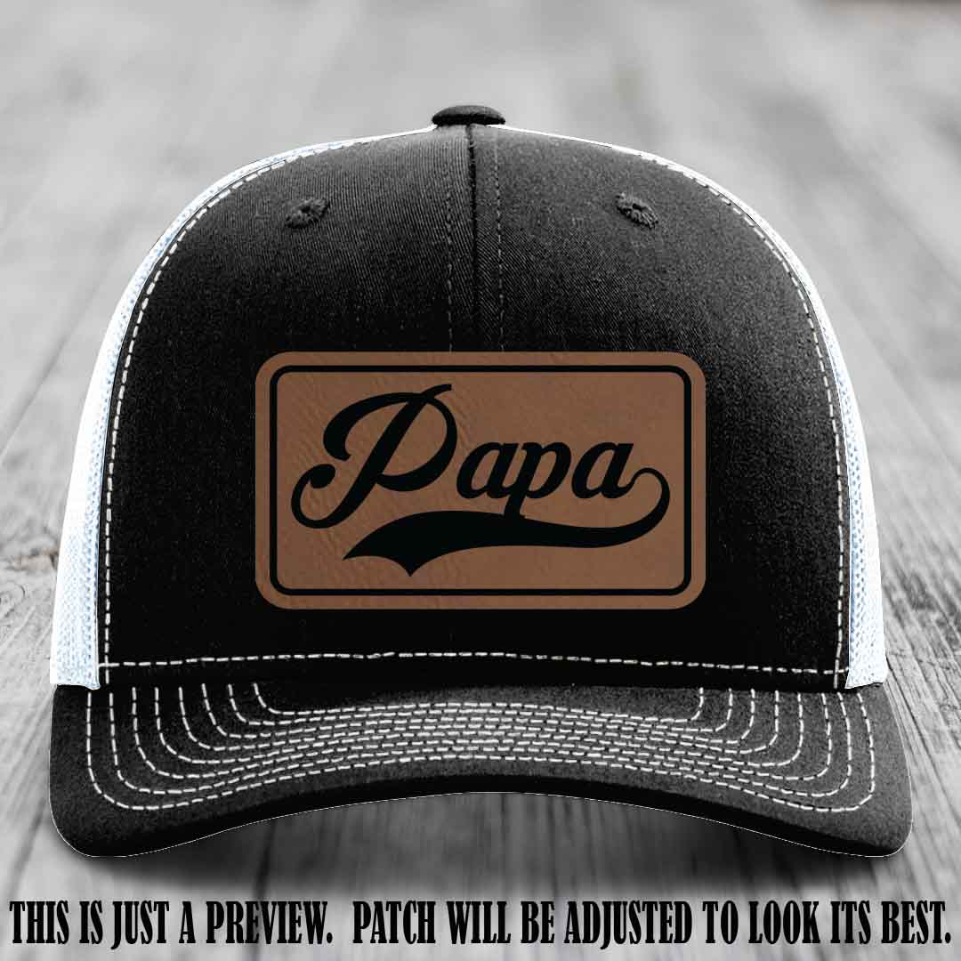 Papa Dark Brown to Black Patch Leather Patch on Black to White Hat