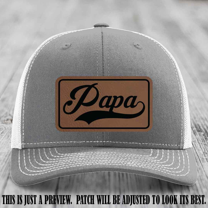 Papa Dark Brown to Black Patch Leather Patch on Heather Grey to White Hat