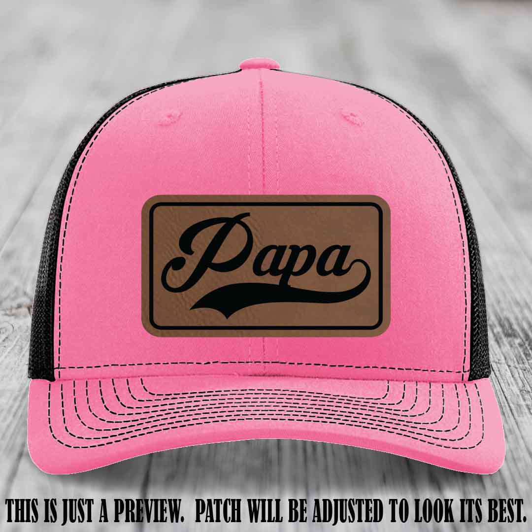 Papa Dark Brown to Black Patch Leather Patch on Hot Pink to Black Hat