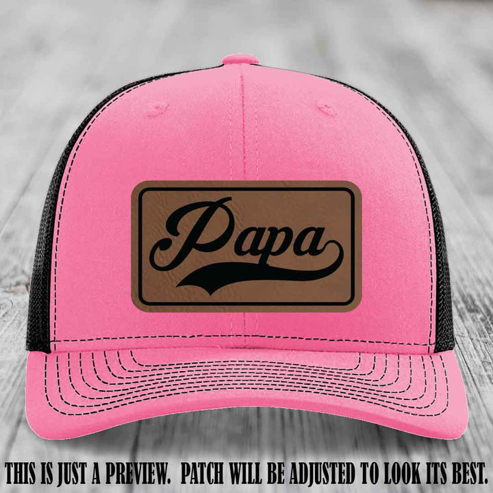Papa Dark Brown to Black Patch Leather Patch on Hot Pink to Black Hat