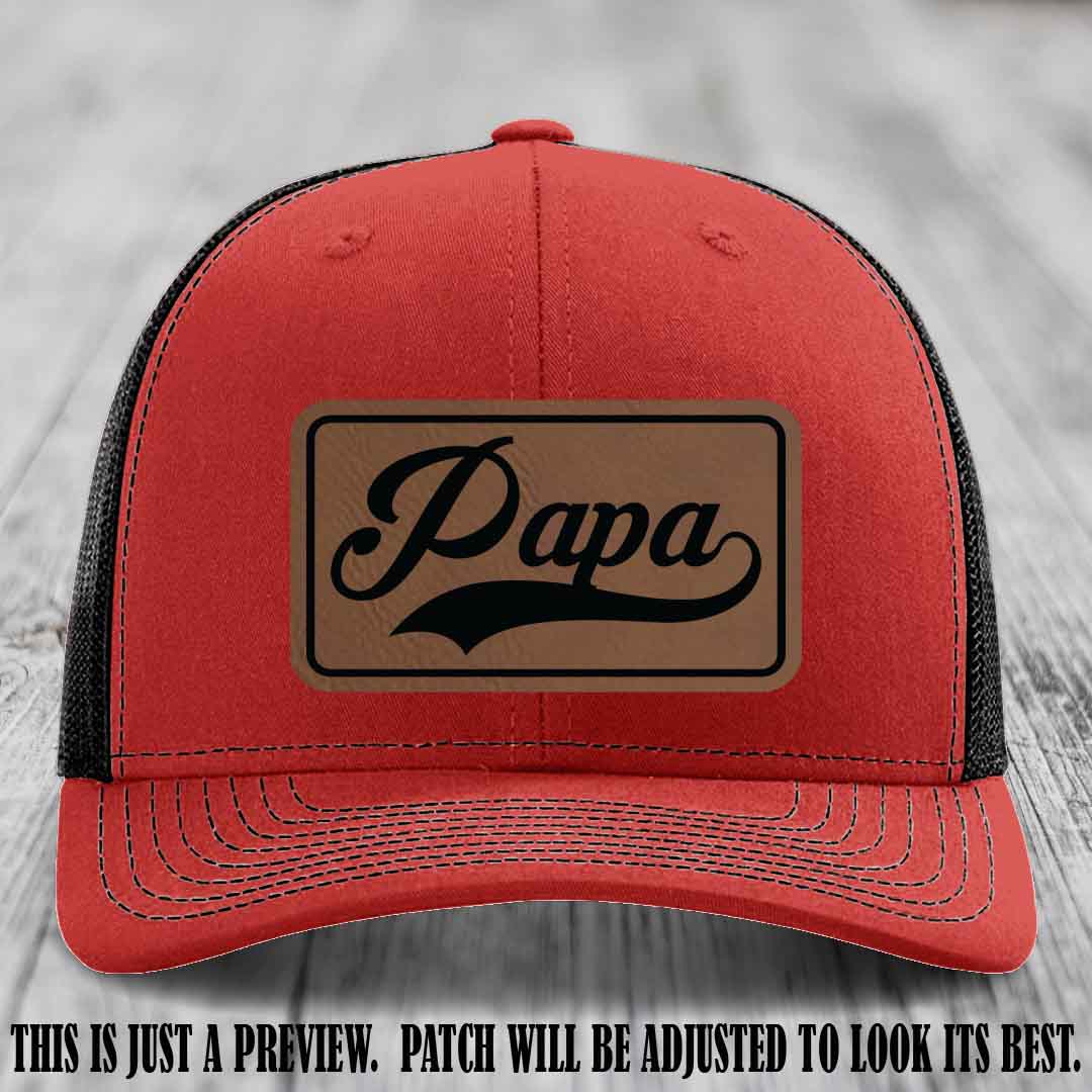 Papa Dark Brown to Black Patch Leather Patch on Red to Black Hat