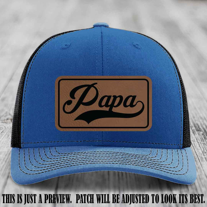 Papa Dark Brown to Black Patch Leather Patch on Royal to Black Hat