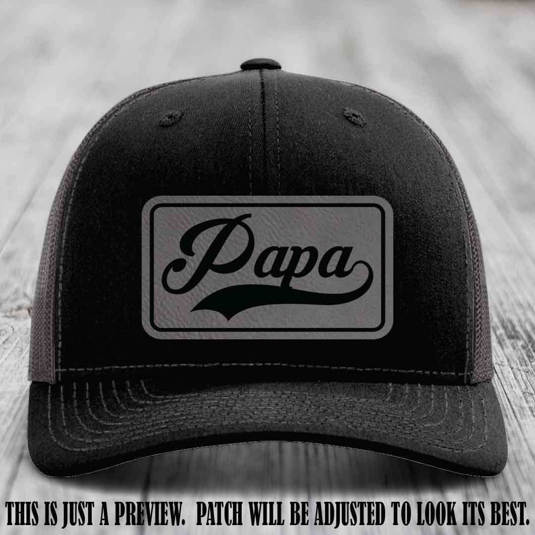 Papa Grey to Black Patch Leather Patch on Black to Charcoal Hat