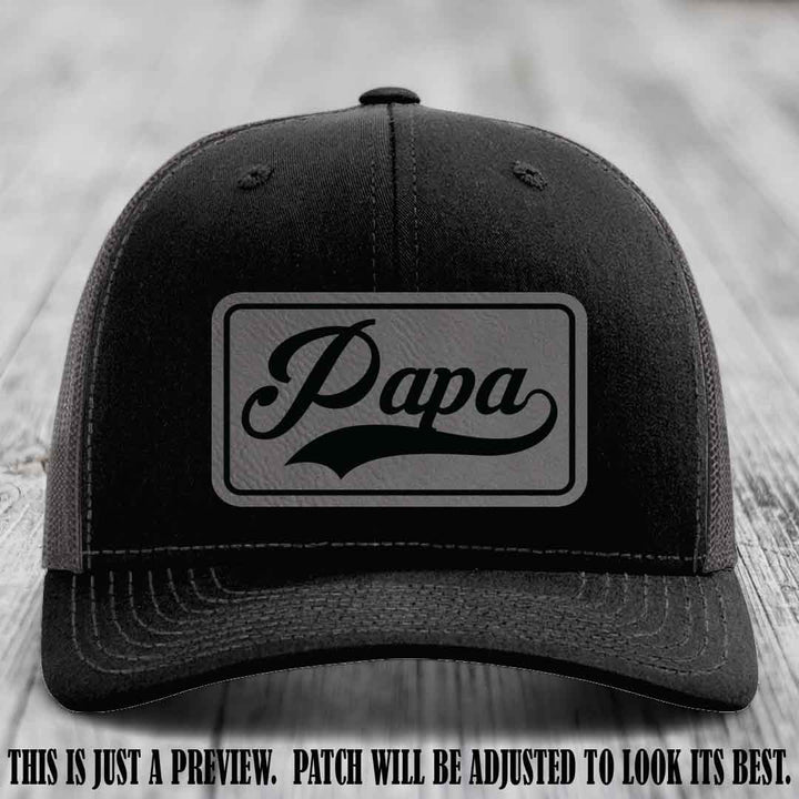 Papa Grey to Black Patch Leather Patch on Black to Charcoal Hat