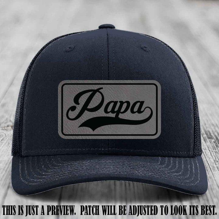 Papa Grey to Black Patch Leather Patch on Navy Hat
