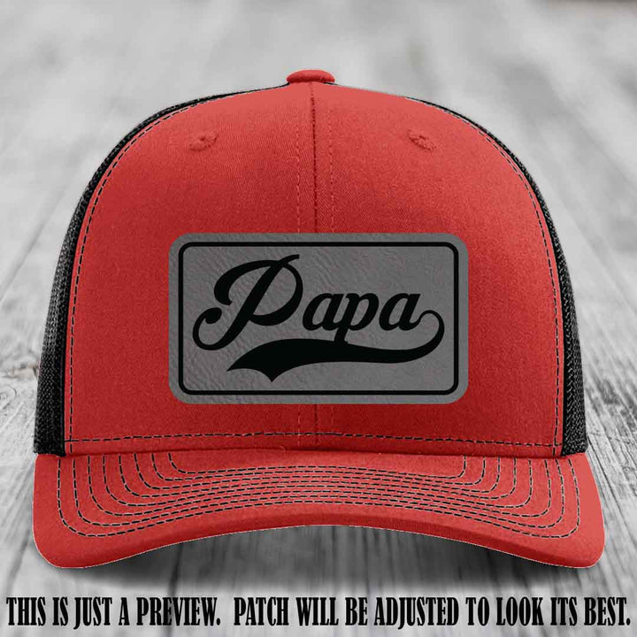 Papa Grey to Black Patch Leather Patch on Red to Black Hat