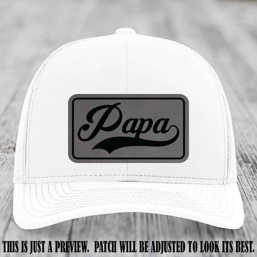 Papa Grey to Black Patch Leather Patch on White Hat