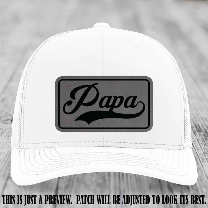 Papa Grey to Black Patch Leather Patch on White Hat