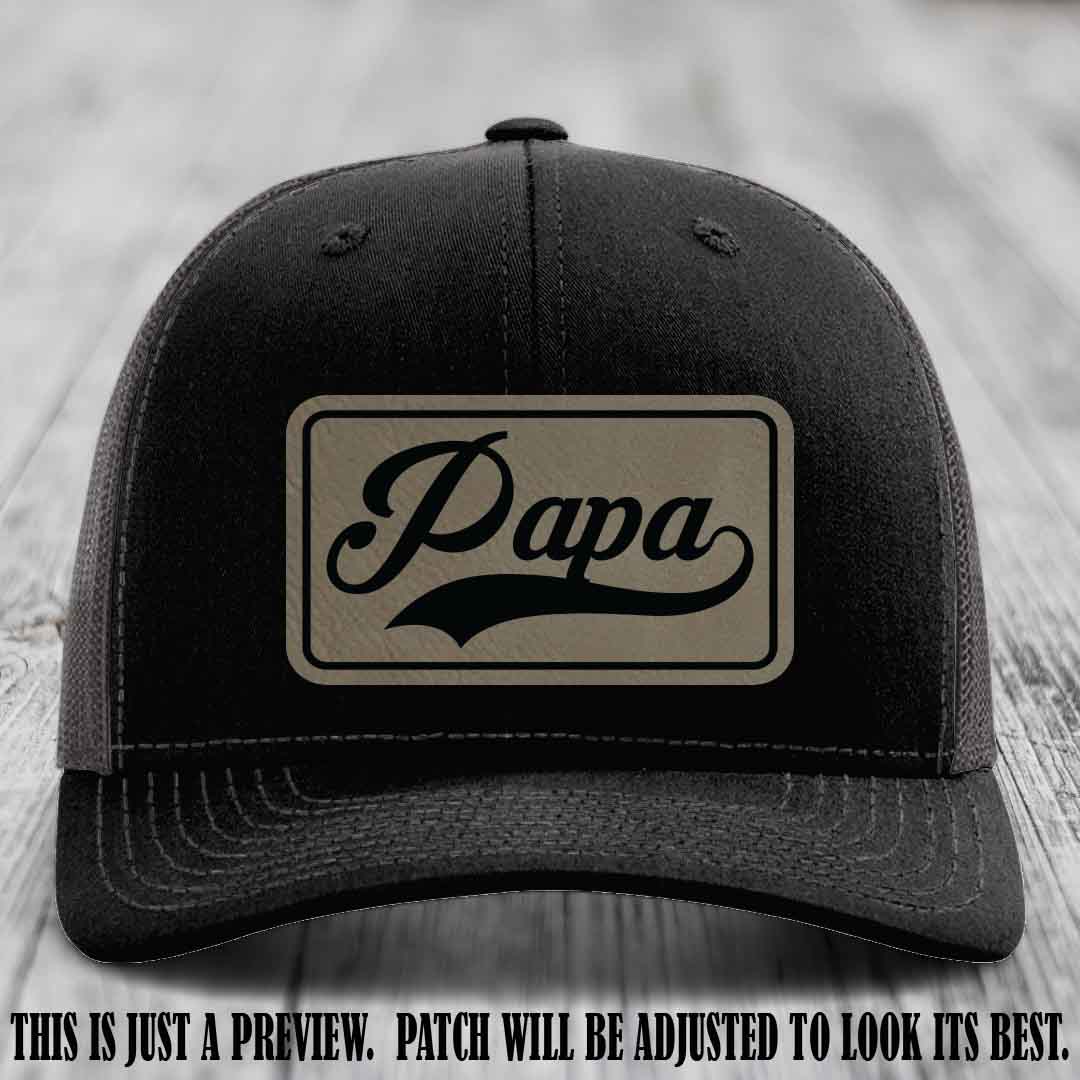 Papa Light Brown to Black Patch Leather Patch on Black to Charcoal Hat