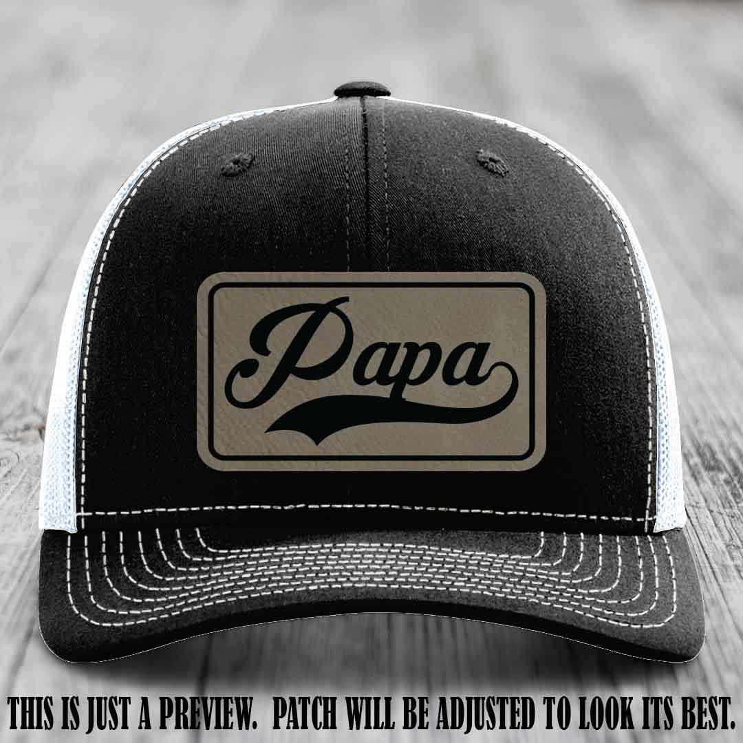 Papa Light Brown to Black Patch Leather Patch on Black to White Hat