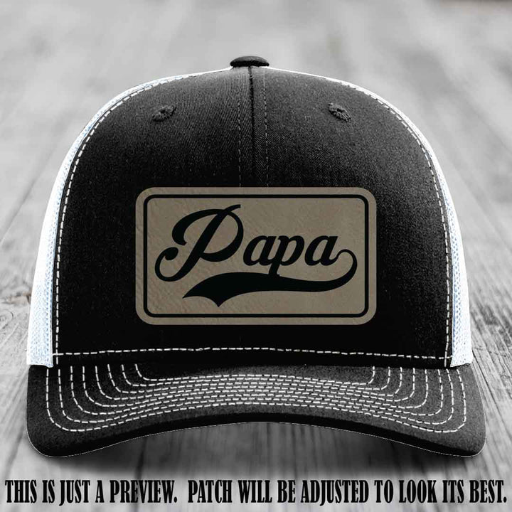 Papa Light Brown to Black Patch Leather Patch on Black to White Hat