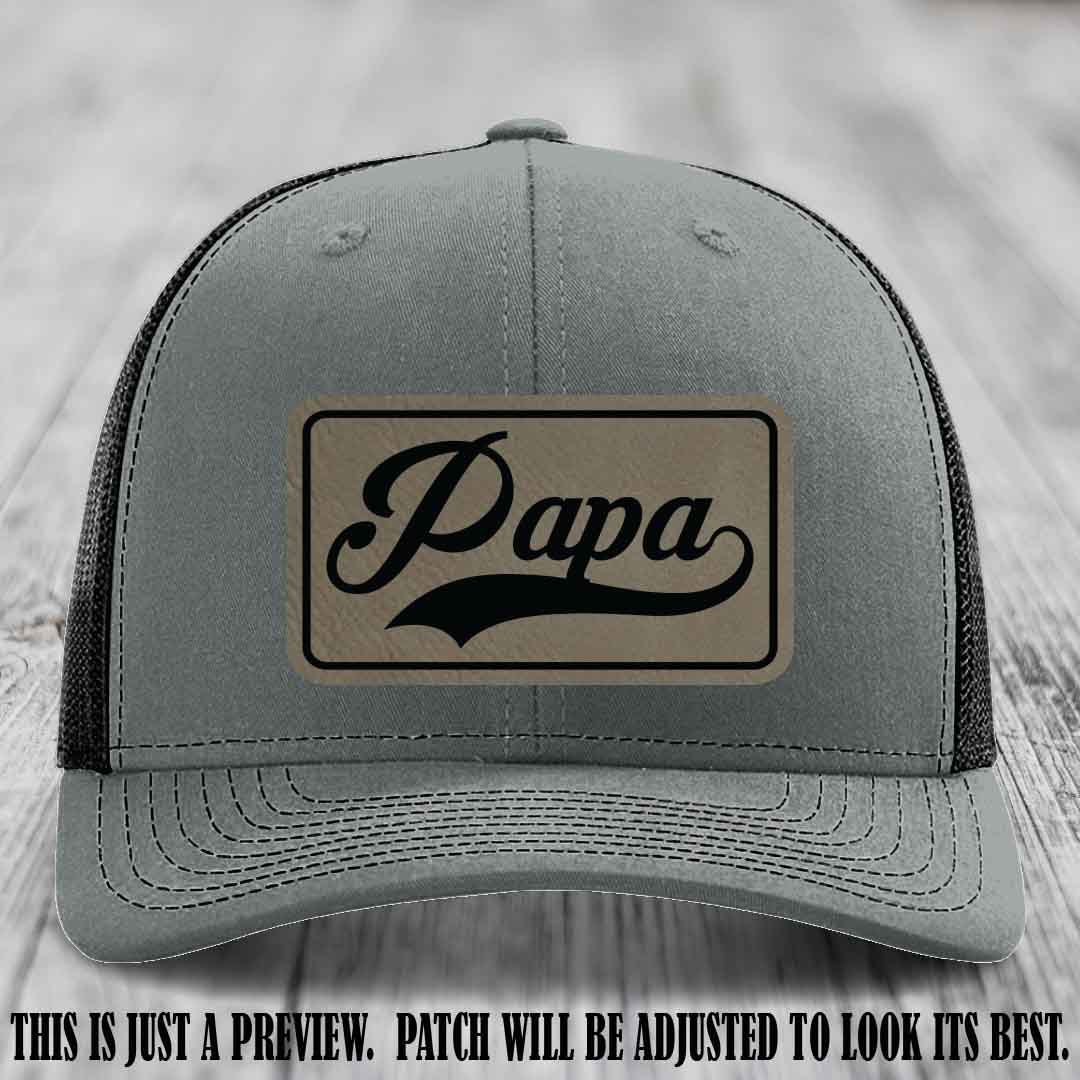 Papa Light Brown to Black Patch Leather Patch on Heather Grey to Black Hat