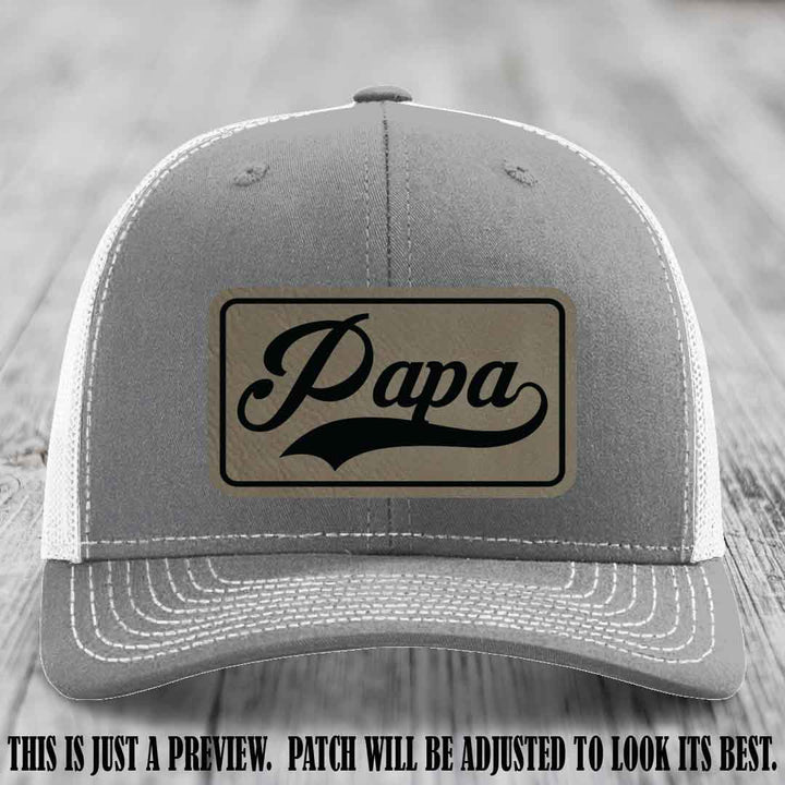 Papa Light Brown to Black Patch Leather Patch on Heather Grey to White Hat