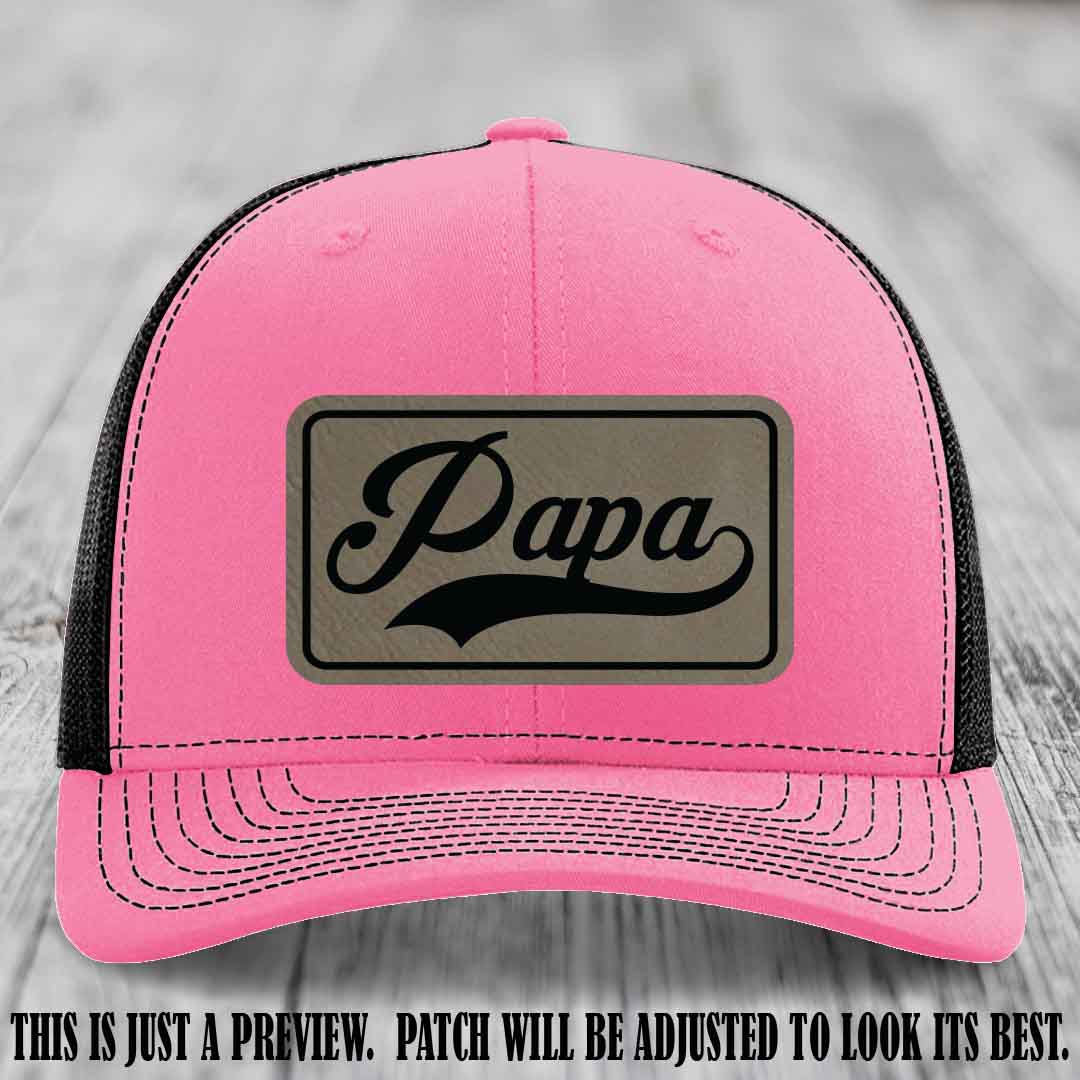 Papa Light Brown to Black Patch Leather Patch on Hot Pink to Black Hat