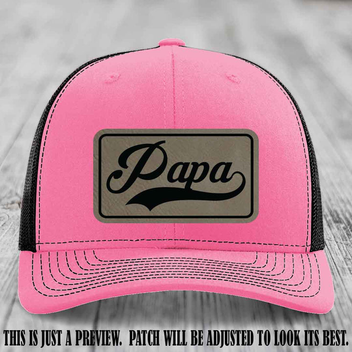 Papa Light Brown to Black Patch Leather Patch on Hot Pink to Black Hat