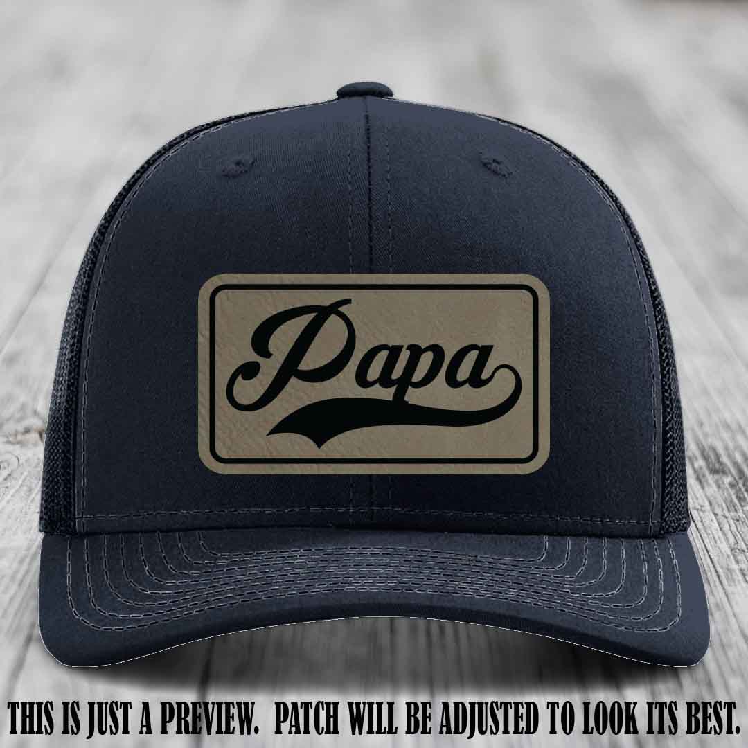 Papa Light Brown to Black Patch Leather Patch on Navy Hat