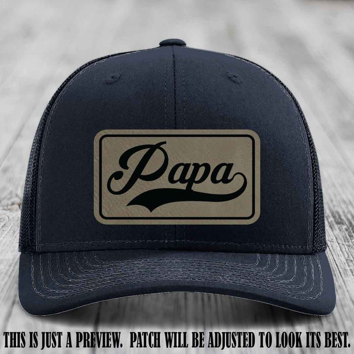 Papa Light Brown to Black Patch Leather Patch on Navy Hat