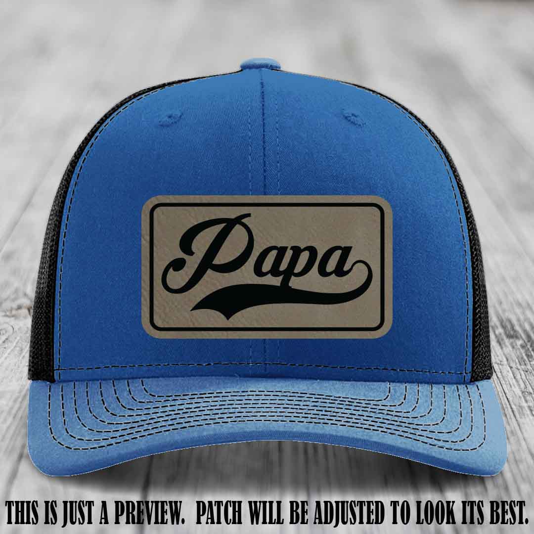Papa Light Brown to Black Patch Leather Patch on Royal to Black Hat