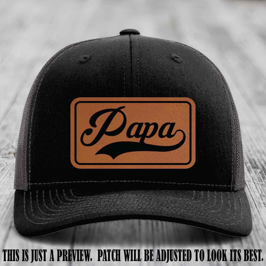 Papa Rawhide to Black Patch Leather Patch on Black to Charcoal Hat