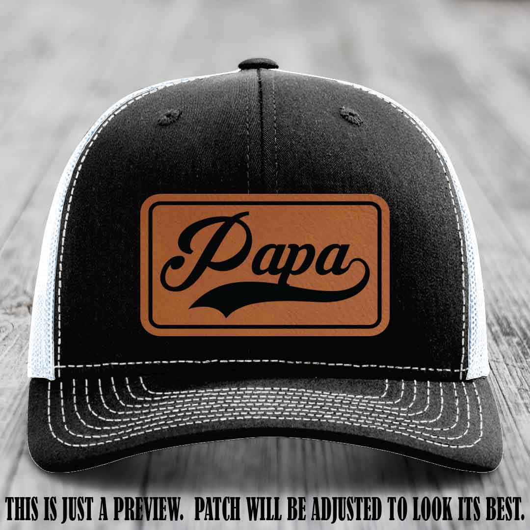 Papa Rawhide to Black Patch Leather Patch on Black to White Hat