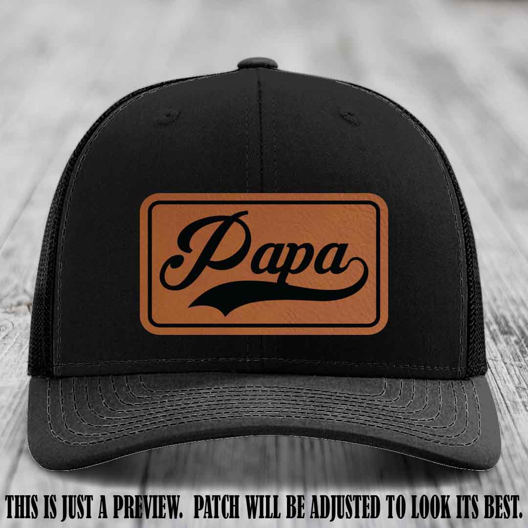 Papa Rawhide to Black Patch Leather Patch on Black Hat