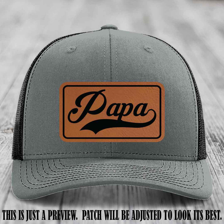 Papa Rawhide to Black Patch Leather Patch on Heather Grey to Black Hat