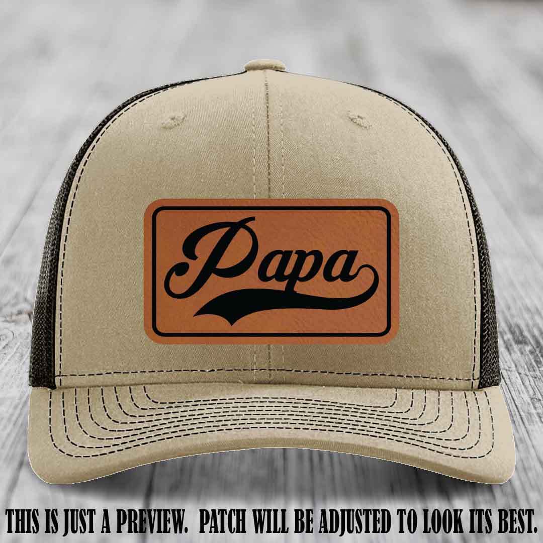 Papa Rawhide to Black Patch Leather Patch on Khaki to Coffee Hat