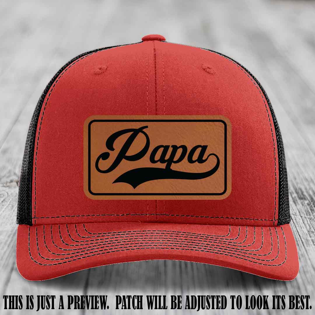 Papa Rawhide to Black Patch Leather Patch on Red to Black Hat