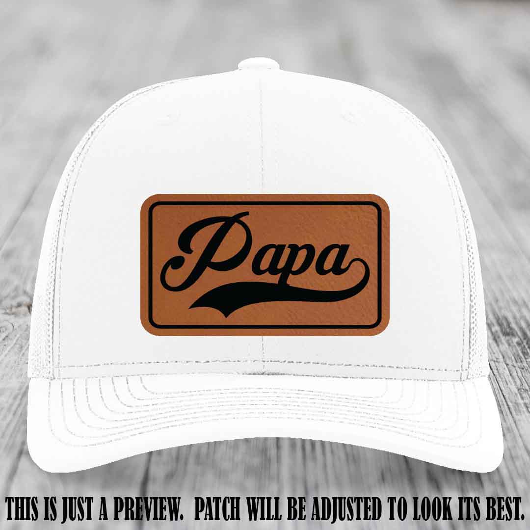Papa Rawhide to Black Patch Leather Patch on White Hat