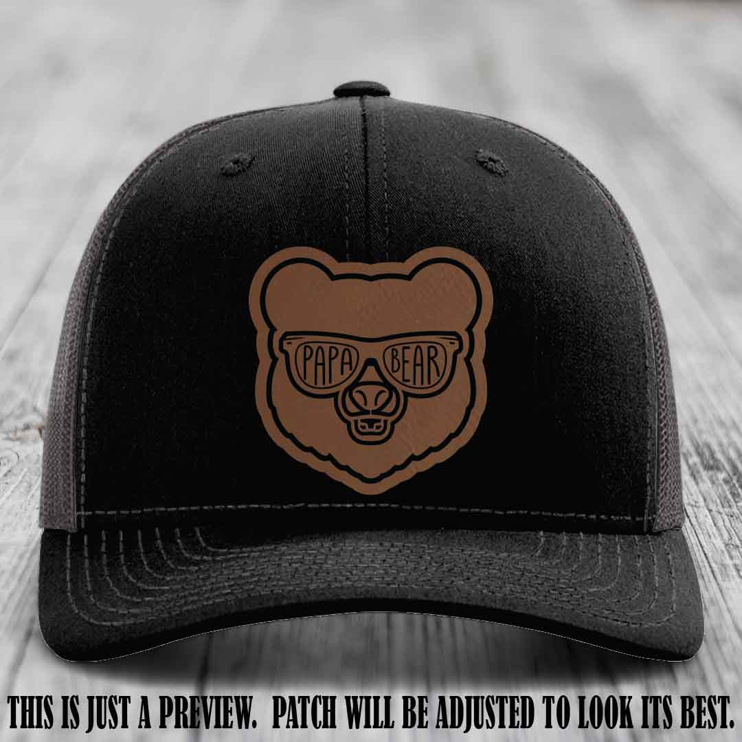 Papa Bear Dark Brown to Black Patch on Black to Charcoal Hat - Funny custom trucker hat
