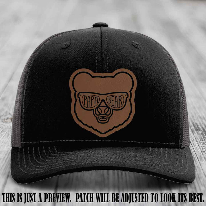 Papa Bear Dark Brown to Black Patch on Black to Charcoal Hat - Funny custom trucker hat