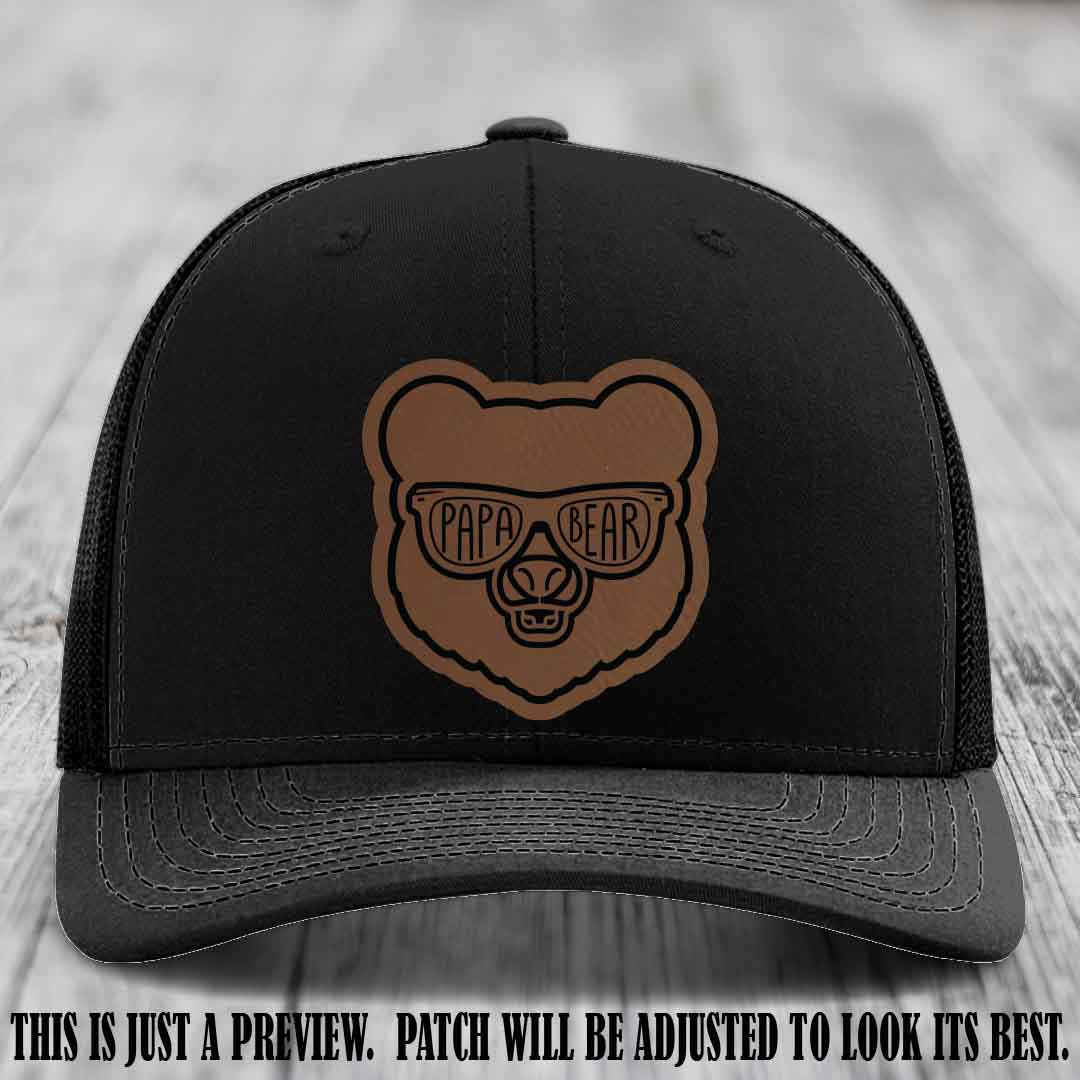 Papa Bear Dark Brown to Black Patch on Black Hat - Funny custom trucker hat