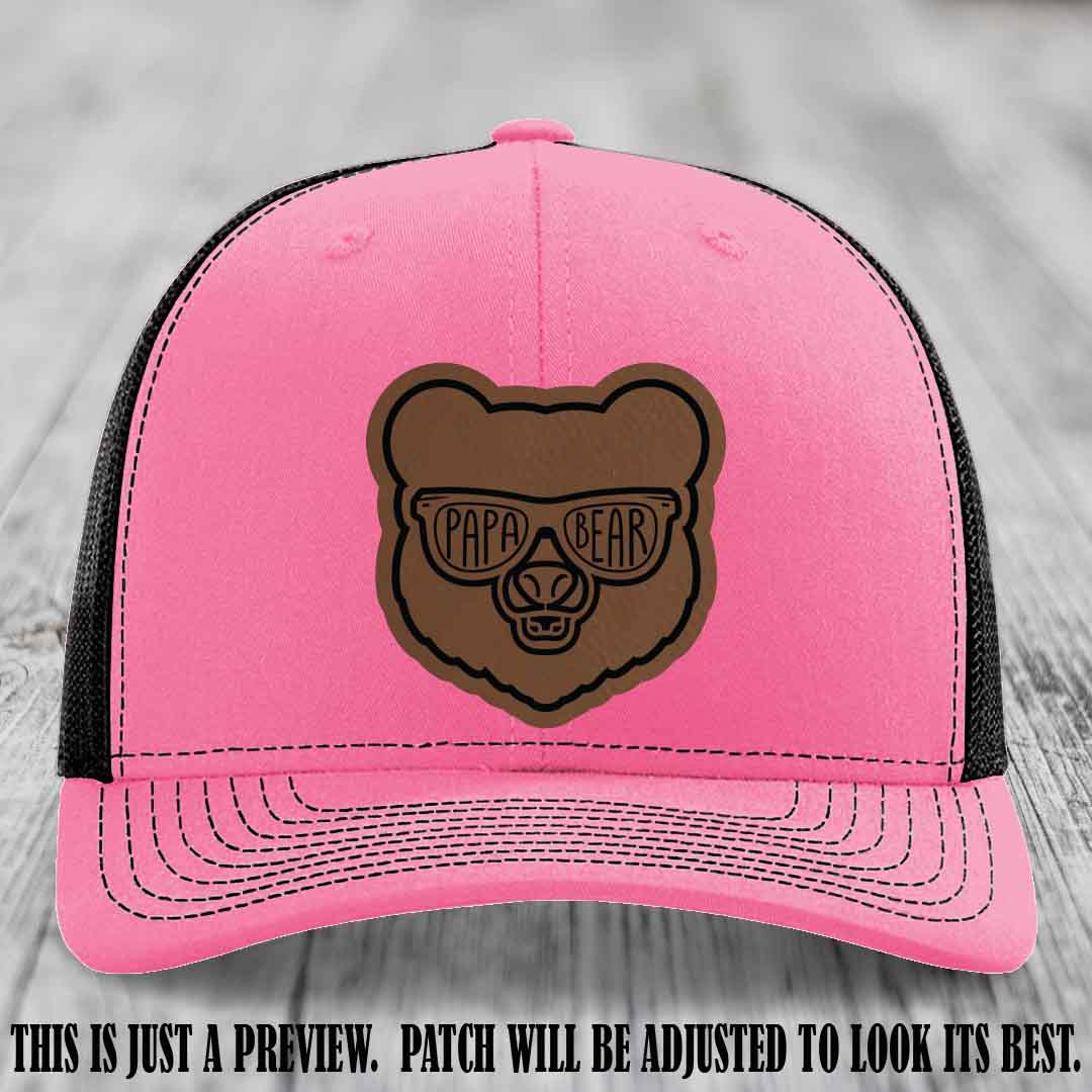 Papa Bear Dark Brown to Black Patch on Hot Pink to Black Hat - Funny custom trucker hat