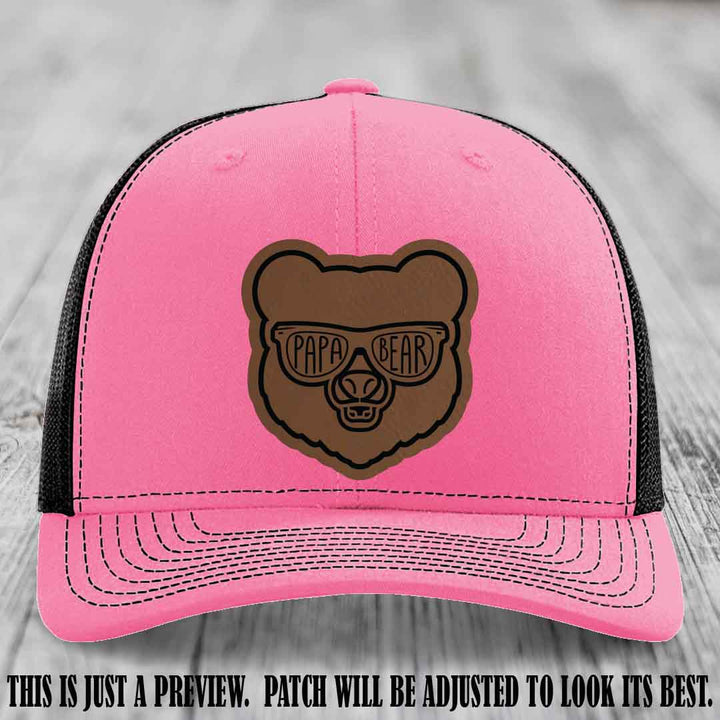 Papa Bear Dark Brown to Black Patch on Hot Pink to Black Hat - Funny custom trucker hat