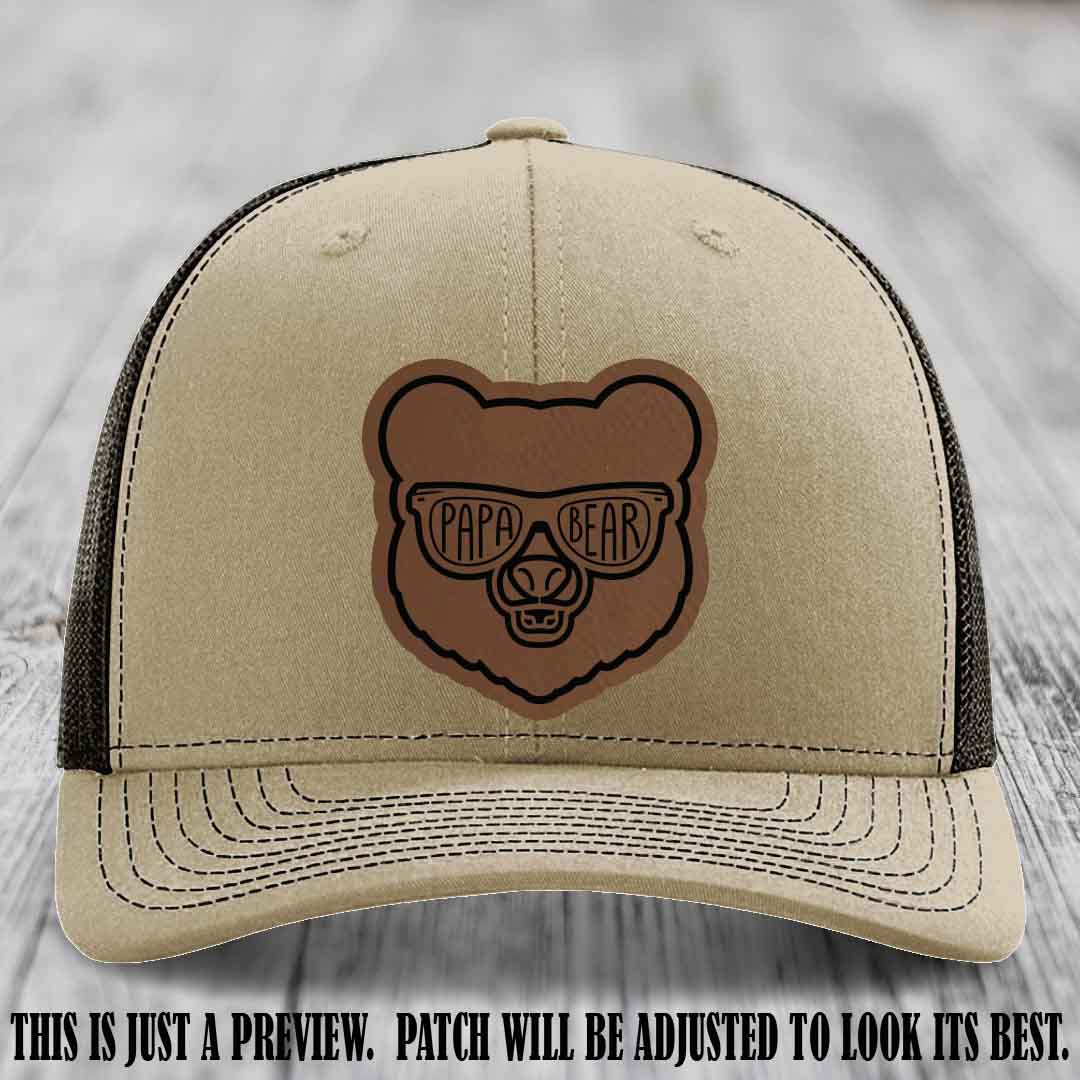 Papa Bear Dark Brown to Black Patch on Khaki to Coffee Hat - Funny custom trucker hat