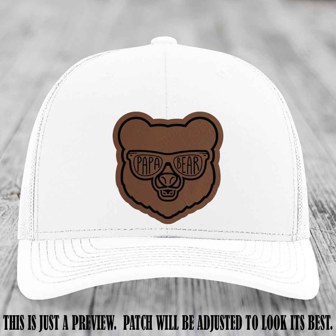Papa Bear Dark Brown to Black Patch on White Hat - Funny custom trucker hat
