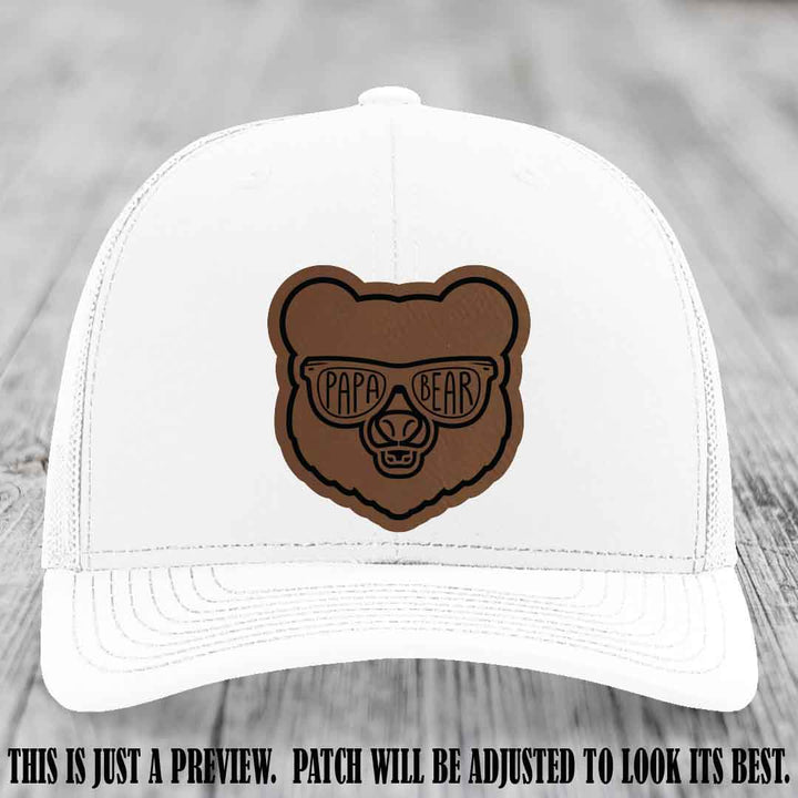 Papa Bear Dark Brown to Black Patch on White Hat - Funny custom trucker hat