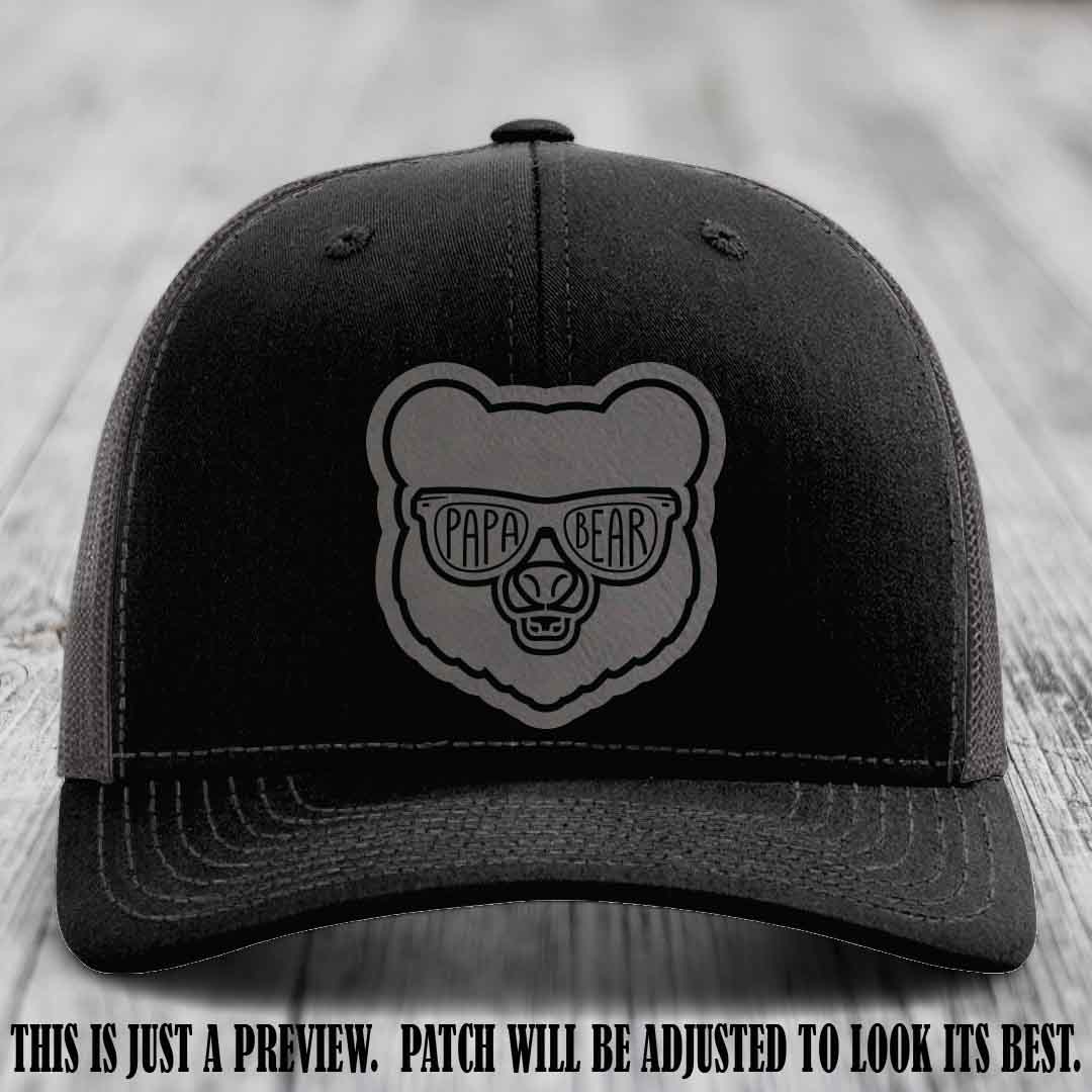 Papa Bear Grey to Black Patch on Black to Charcoal Hat - Funny custom trucker hat