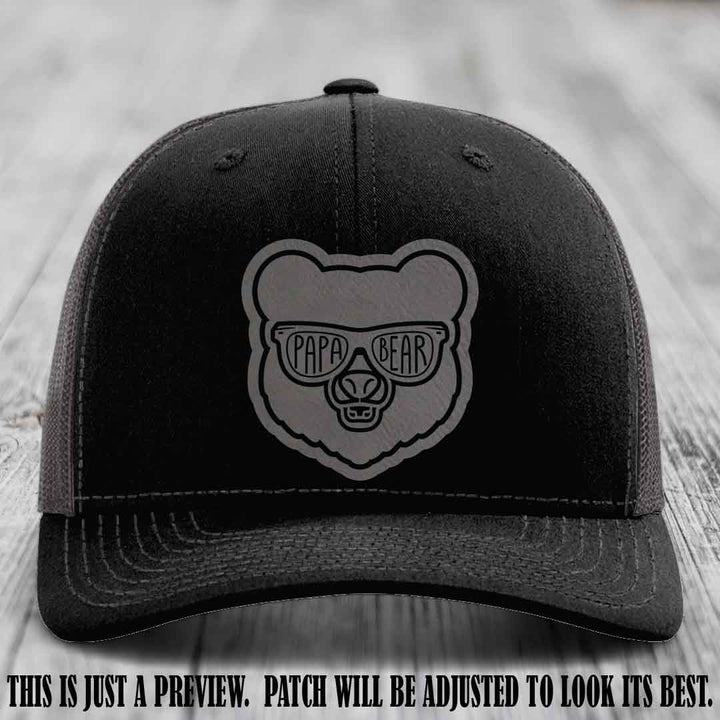 Papa Bear Grey to Black Patch on Black to Charcoal Hat - Funny custom trucker hat