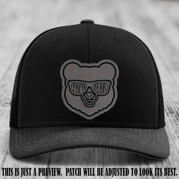 Papa Bear Grey to Black Patch on Black Hat - Funny custom trucker hat