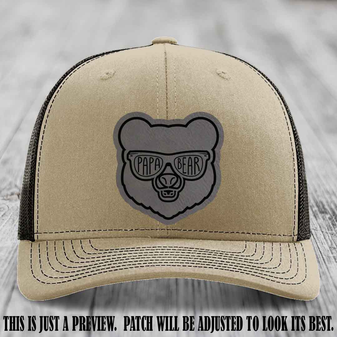 Papa Bear Grey to Black Patch on Khaki to Coffee Hat - Funny custom trucker hat