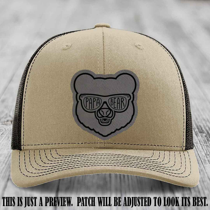Papa Bear Grey to Black Patch on Khaki to Coffee Hat - Funny custom trucker hat