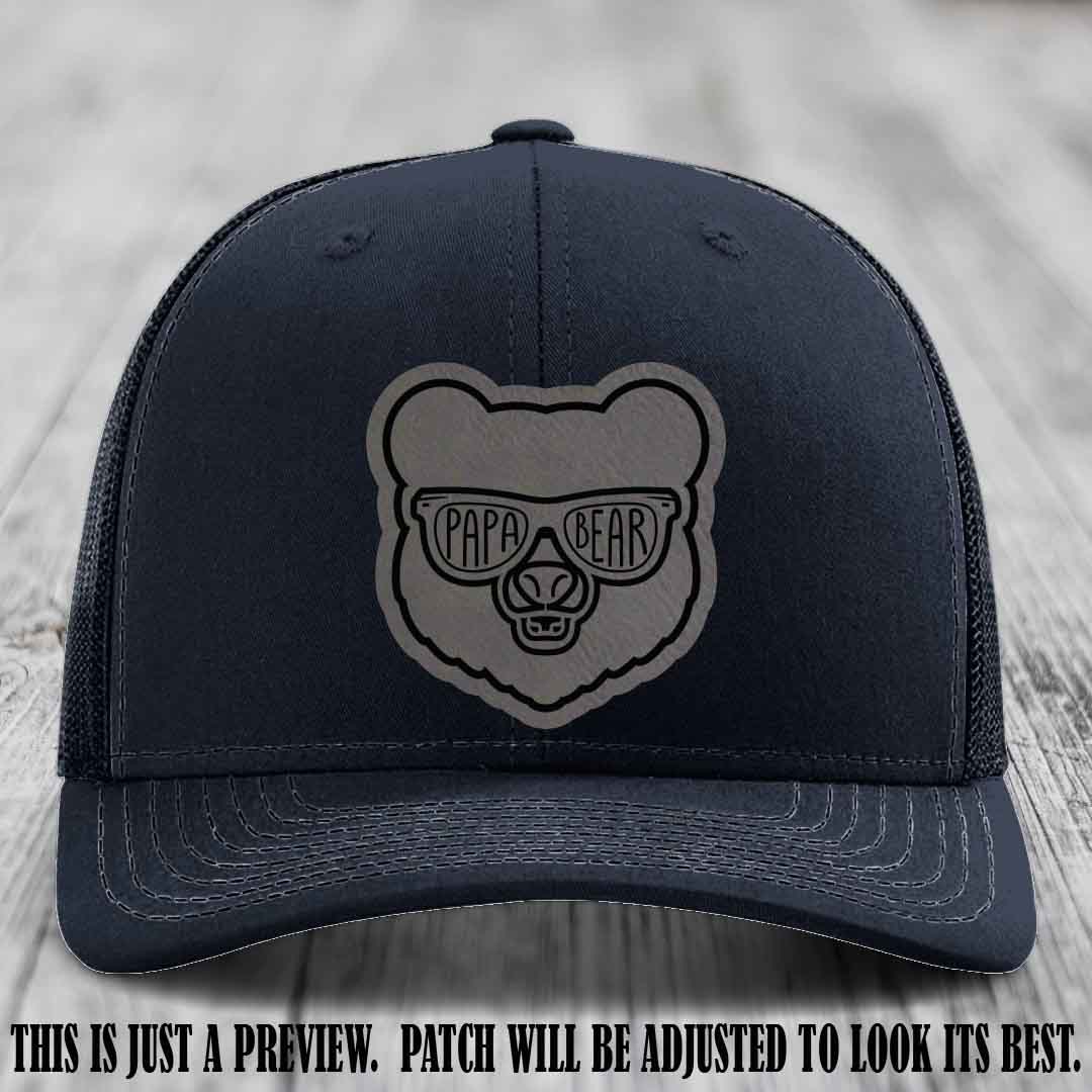 Papa Bear Grey to Black Patch on Navy Hat - Funny custom trucker hat