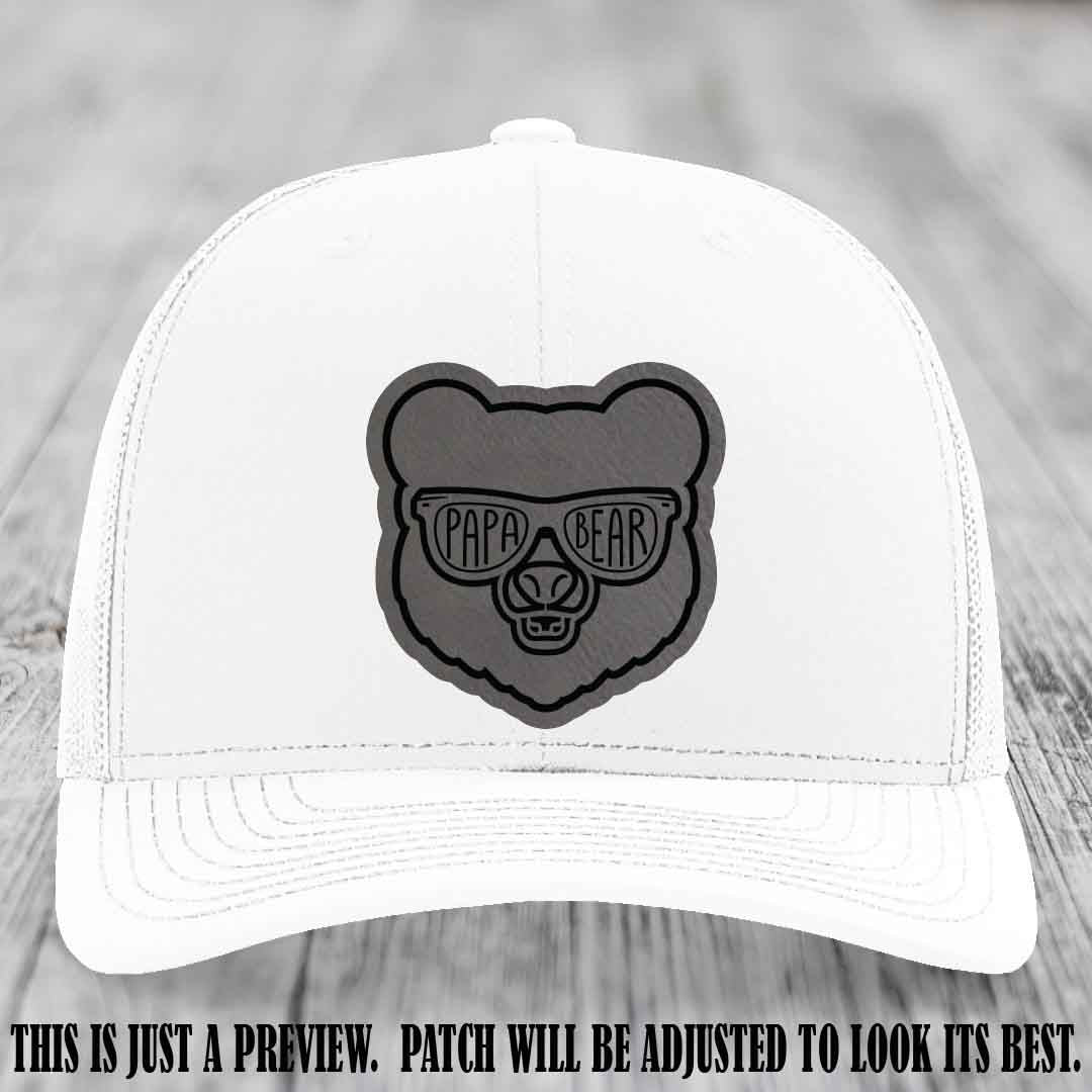 Papa Bear Grey to Black Patch on White Hat - Funny custom trucker hat