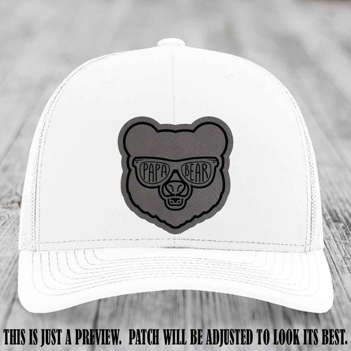 Papa Bear Grey to Black Patch on White Hat - Funny custom trucker hat