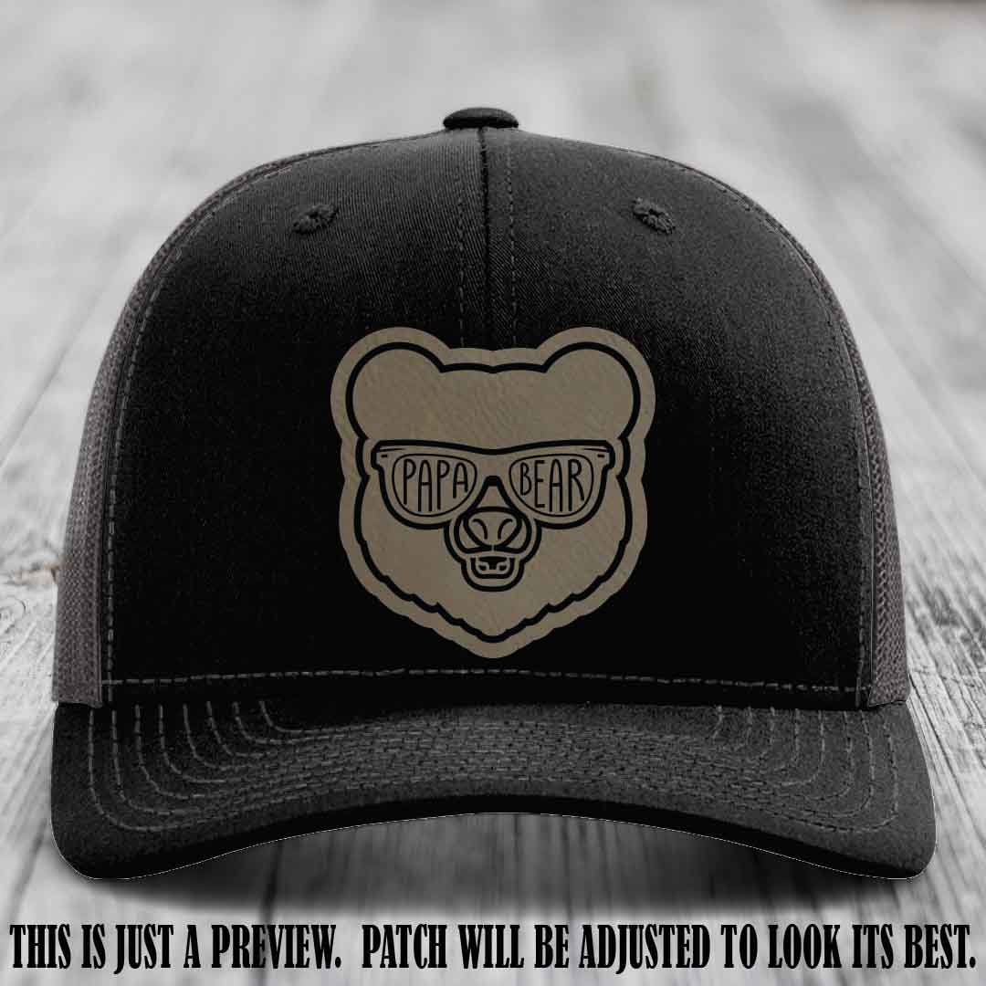 Papa Bear Light Brown to Black Patch on Black to Charcoal Hat - Funny custom trucker hat
