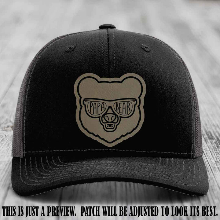 Papa Bear Light Brown to Black Patch on Black to Charcoal Hat - Funny custom trucker hat