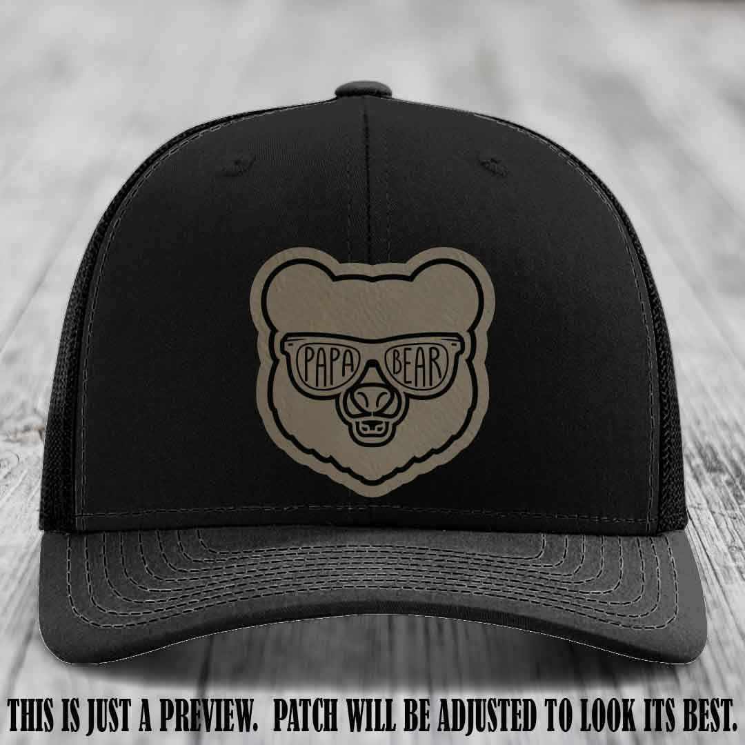 Papa Bear Light Brown to Black Patch on Black Hat - Funny custom trucker hat