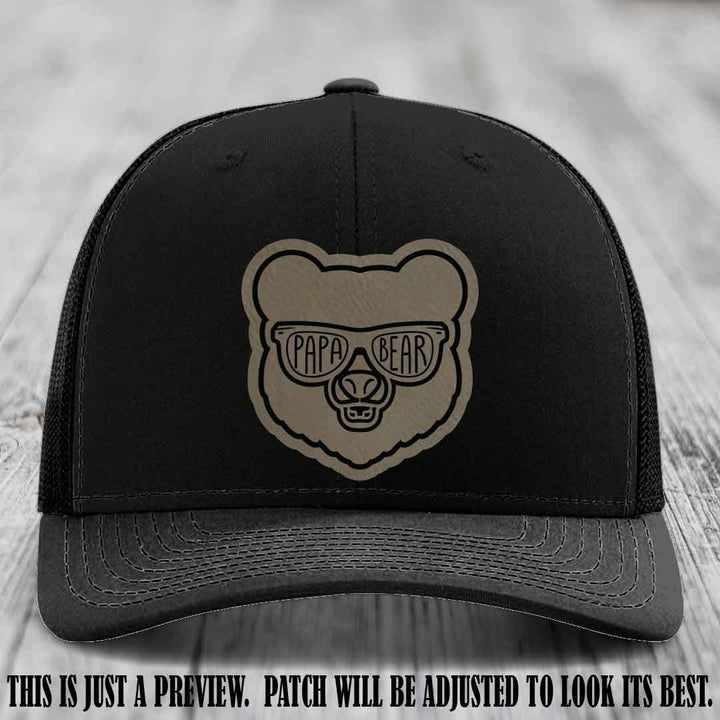 Papa Bear Light Brown to Black Patch on Black Hat - Funny custom trucker hat