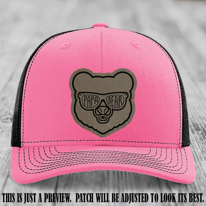 Papa Bear Light Brown to Black Patch on Hot Pink to Black Hat - Funny custom trucker hat
